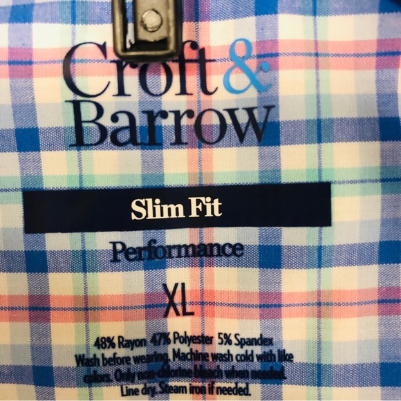 CROFT & BARROW Slim Fit Multicolor Plaid Long Sleeve Casual Dress Shirt Men's Sz - Picture 4 of 4